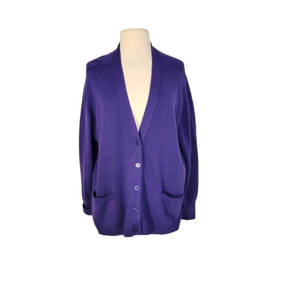 Kasha de Rodier Purple V-Neck Cardigan Wool Sweater - Picture 1 of 6